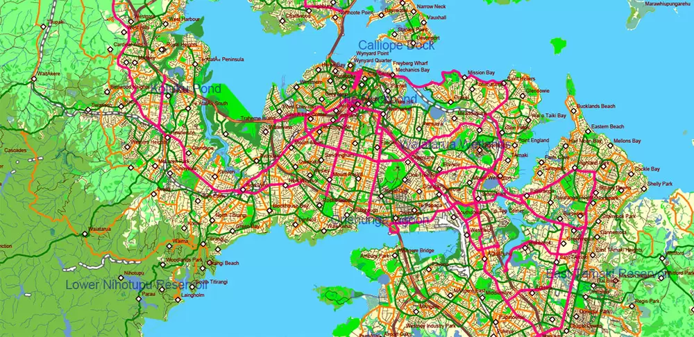 New Zealand complete country Map Vector Extra High Detailed Street Road Map + relief Isolines editable Adobe Illustrator in layers