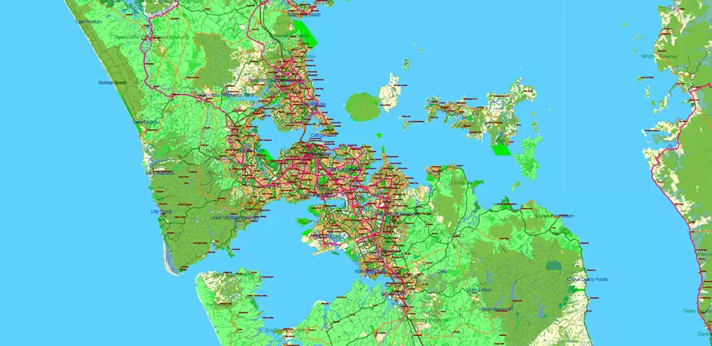 New Zealand complete country Map Vector Extra High Detailed Street Road Map + relief Isolines editable Adobe Illustrator in layers