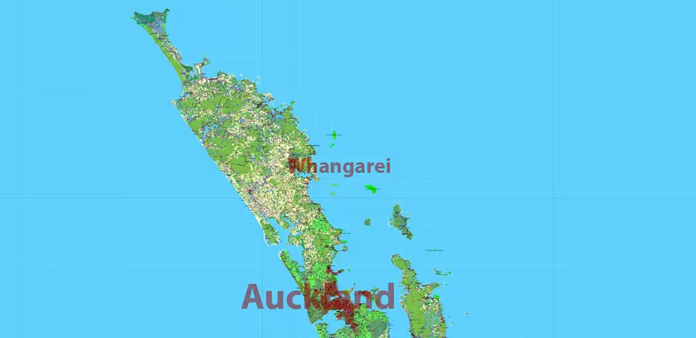New Zealand complete country Map Vector Extra High Detailed Street Road Map + relief Isolines editable Adobe Illustrator in layers