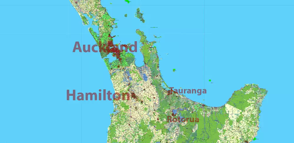New Zealand complete country Map Vector Extra High Detailed Street Road Map + relief Isolines editable Adobe Illustrator in layers