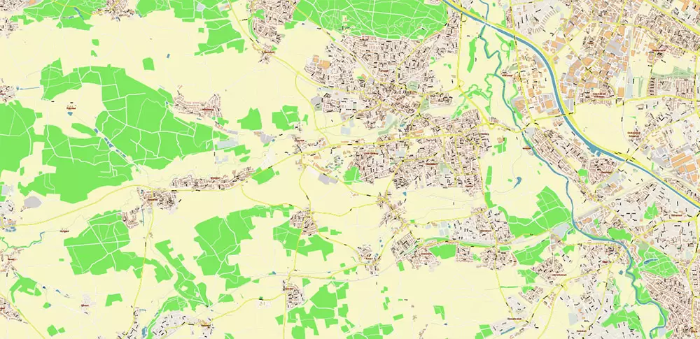 Nuremberg / Nürnberg Germany PDF Vector Map: City Plan High Detailed Street Map editable Adobe PDF in layers