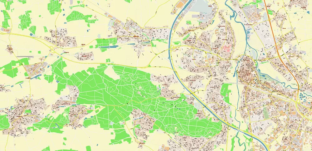 Nuremberg / Nürnberg Germany PDF Vector Map: City Plan High Detailed Street Map editable Adobe PDF in layers