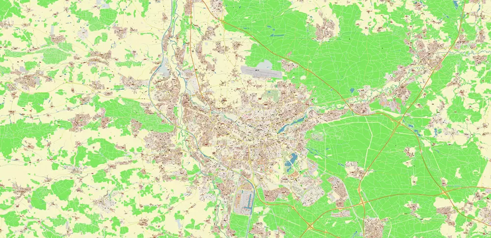 Nuremberg / Nürnberg Germany PDF Vector Map: City Plan High Detailed Street Map editable Adobe PDF in layers