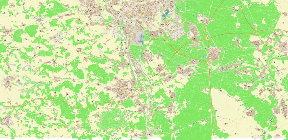 Nuremberg / Nürnberg Germany PDF Vector Map: City Plan High Detailed Street Map editable Adobe PDF in layers