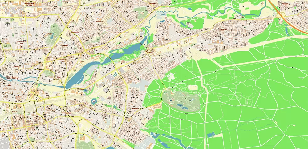Nuremberg / Nürnberg Germany PDF Vector Map: City Plan High Detailed Street Map editable Adobe PDF in layers