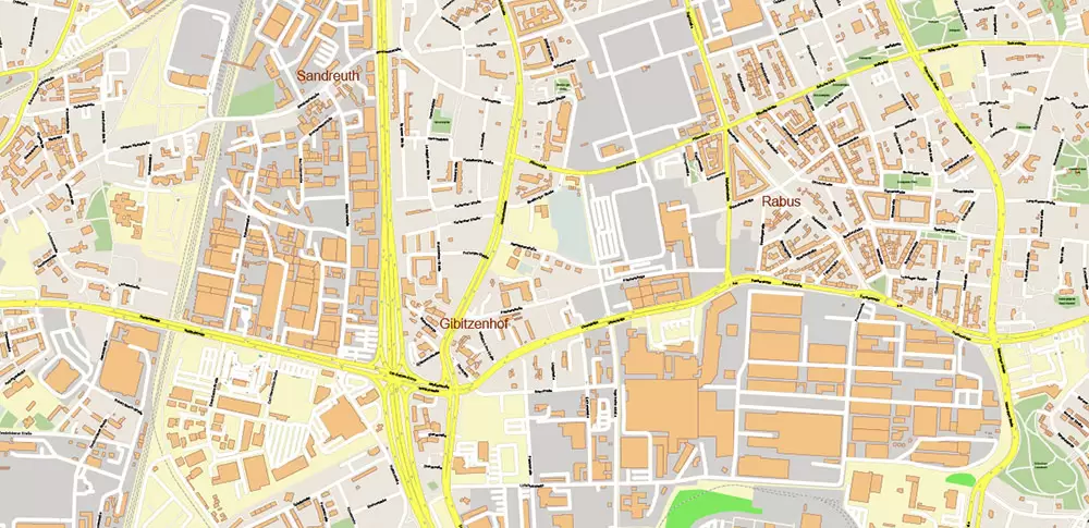 Nuremberg / Nürnberg Germany PDF Vector Map: City Plan High Detailed Street Map editable Adobe PDF in layers
