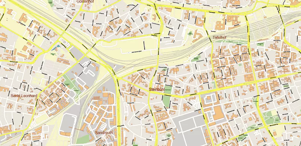 Nuremberg / Nürnberg Germany PDF Vector Map: City Plan High Detailed Street Map editable Adobe PDF in layers