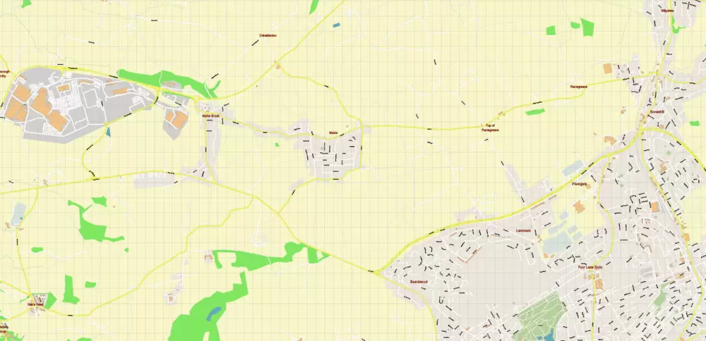 Blackburn UK PDF Vector Map: City Plan High Detailed Street Map editable Adobe PDF in layers