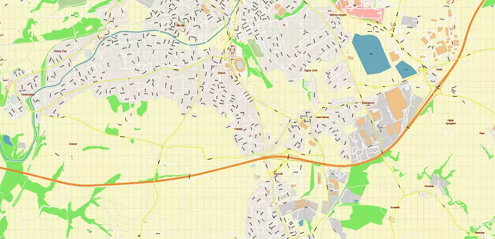 Blackburn UK PDF Vector Map: City Plan High Detailed Street Map editable Adobe PDF in layers