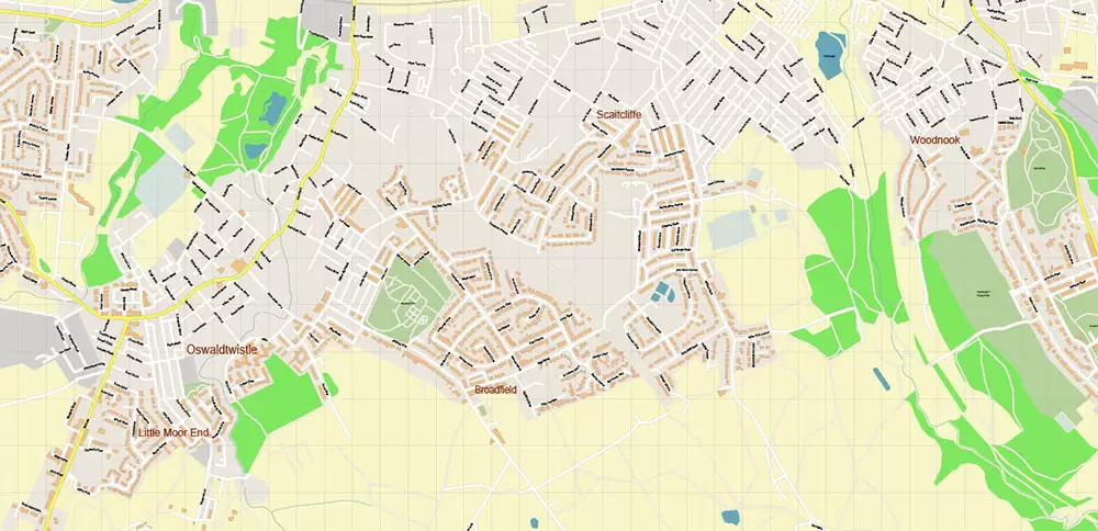 Blackburn UK PDF Vector Map: City Plan High Detailed Street Map editable Adobe PDF in layers