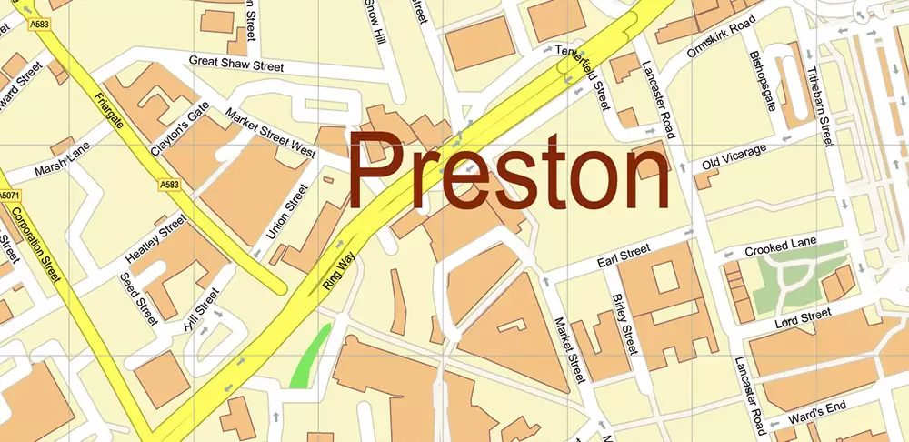 Blackpool + Preston + Garstang UK PDF Vector Map: City Plan High Detailed Street Map editable Adobe PDF in layers