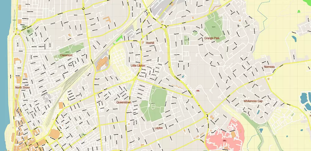 Blackpool + Preston + Garstang UK PDF Vector Map: City Plan High Detailed Street Map editable Adobe PDF in layers