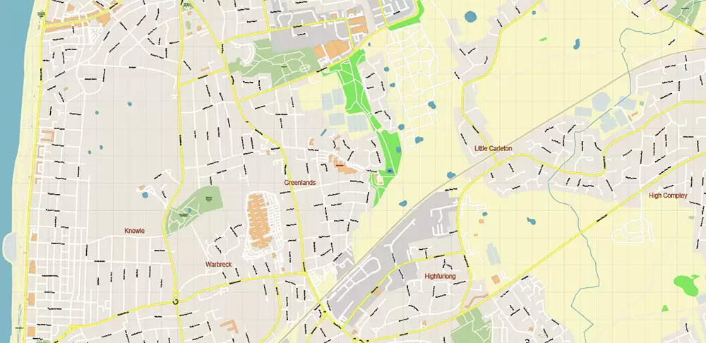 Blackpool + Preston + Garstang UK PDF Vector Map: City Plan High Detailed Street Map editable Adobe PDF in layers