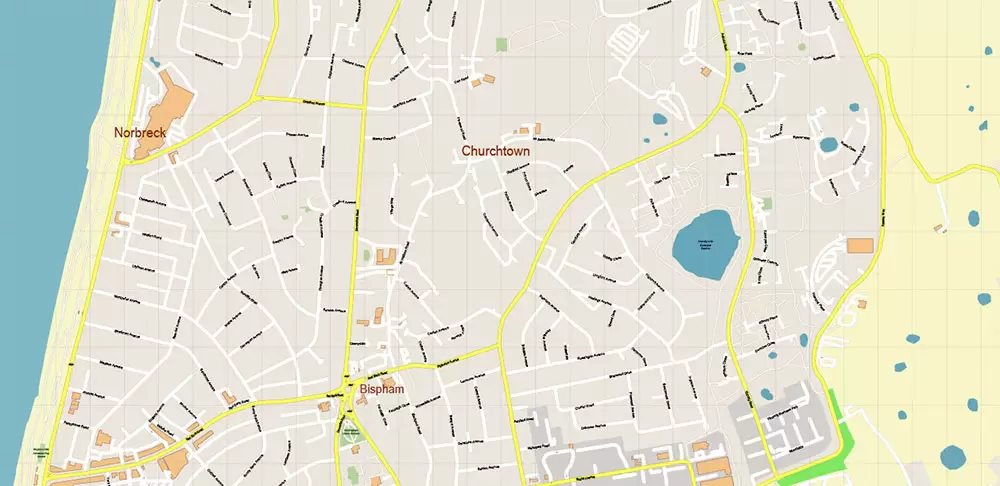 Blackpool + Preston + Garstang UK PDF Vector Map: City Plan High Detailed Street Map editable Adobe PDF in layers
