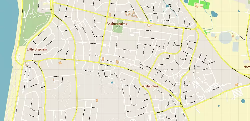 Blackpool + Preston + Garstang UK PDF Vector Map: City Plan High Detailed Street Map editable Adobe PDF in layers