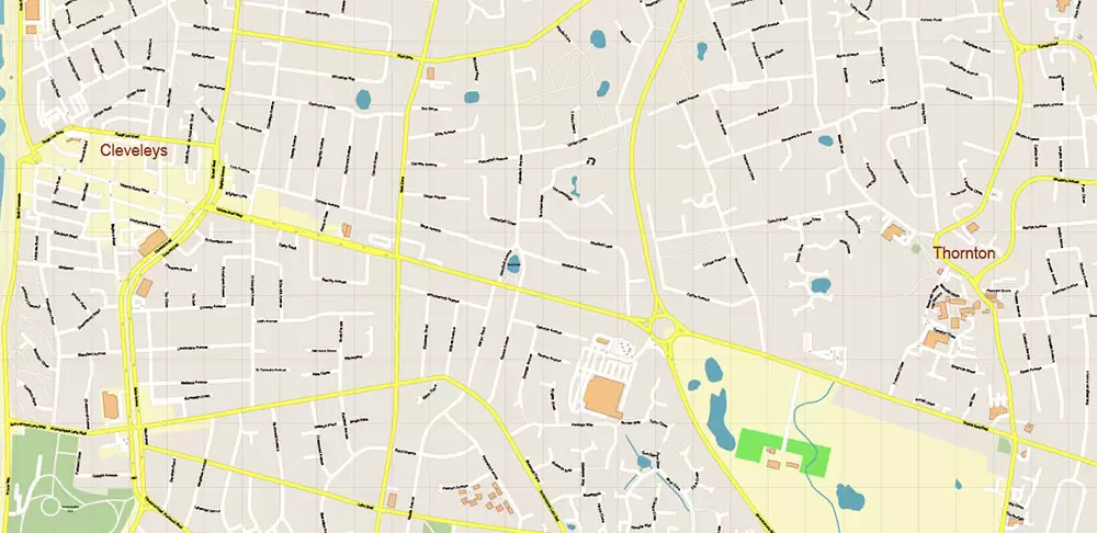 Blackpool + Preston + Garstang UK PDF Vector Map: City Plan High Detailed Street Map editable Adobe PDF in layers