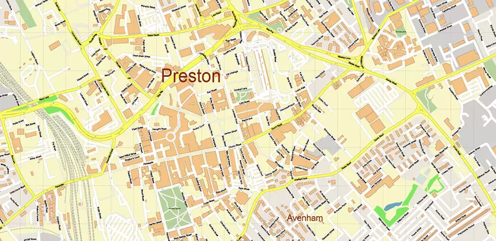 Blackpool + Preston + Garstang UK PDF Vector Map: City Plan High Detailed Street Map editable Adobe PDF in layers