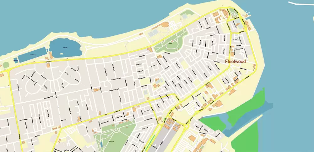 Blackpool + Preston + Garstang UK PDF Vector Map: City Plan High Detailed Street Map editable Adobe PDF in layers