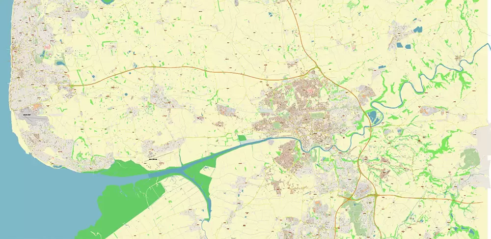 Blackpool + Preston + Garstang UK PDF Vector Map: City Plan High Detailed Street Map editable Adobe PDF in layers