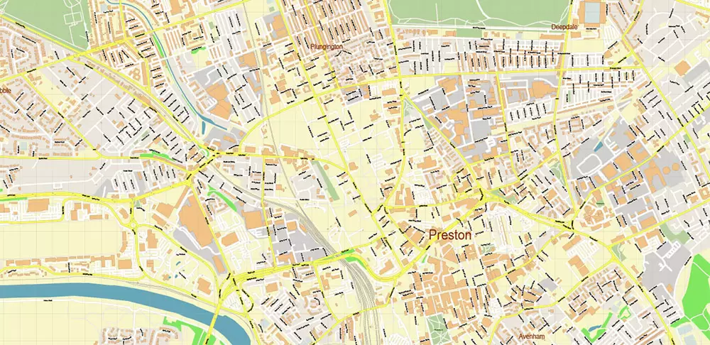 Blackpool + Preston + Garstang UK PDF Vector Map: City Plan High Detailed Street Map editable Adobe PDF in layers