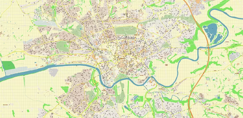 Blackpool + Preston + Garstang UK PDF Vector Map: City Plan High Detailed Street Map editable Adobe PDF in layers
