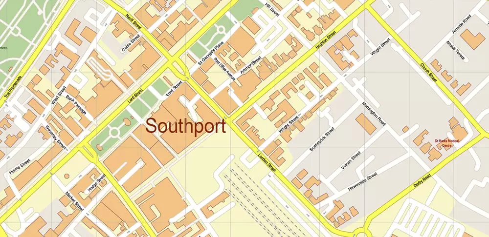 Blackpool + Preston + Garstang UK PDF Vector Map: City Plan High Detailed Street Map editable Adobe PDF in layers