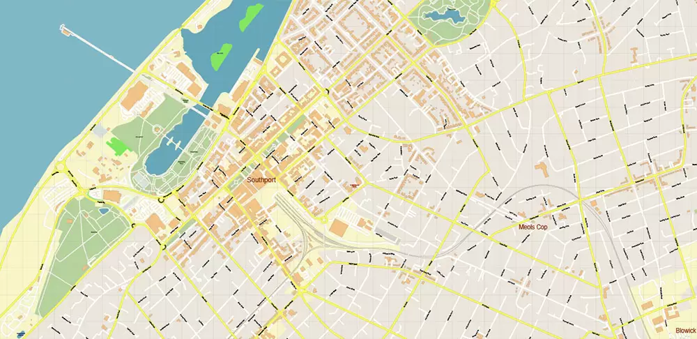 Blackpool + Preston + Garstang UK PDF Vector Map: City Plan High Detailed Street Map editable Adobe PDF in layers