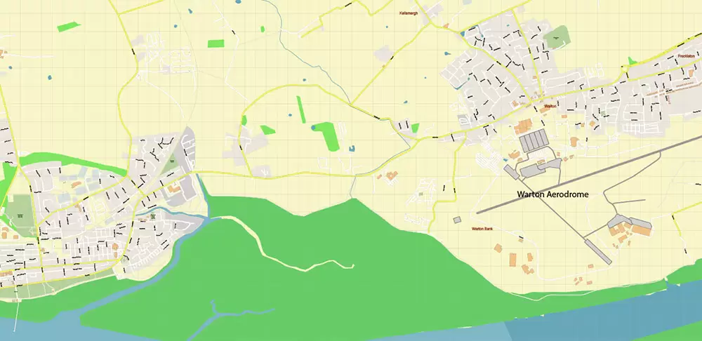 Blackpool + Preston + Garstang UK PDF Vector Map: City Plan High Detailed Street Map editable Adobe PDF in layers