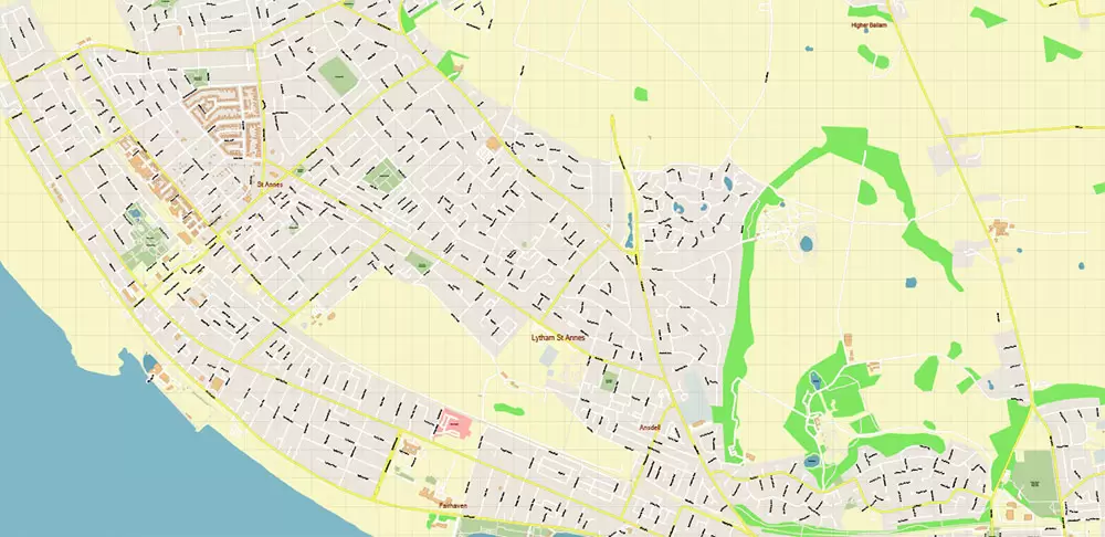 Blackpool + Preston + Garstang UK PDF Vector Map: City Plan High Detailed Street Map editable Adobe PDF in layers