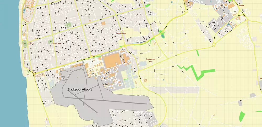 Blackpool + Preston + Garstang UK PDF Vector Map: City Plan High Detailed Street Map editable Adobe PDF in layers