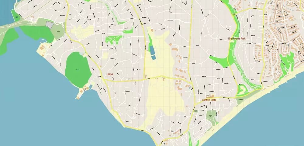 Bournemouth UK PDF Vector Map: City Plan High Detailed Street Map editable Adobe PDF in layers