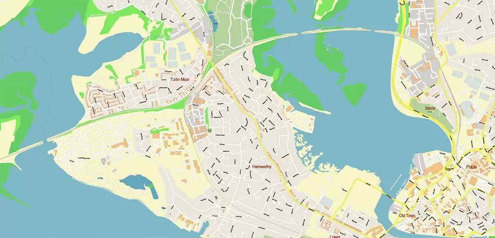 Bournemouth UK PDF Vector Map: City Plan High Detailed Street Map editable Adobe PDF in layers