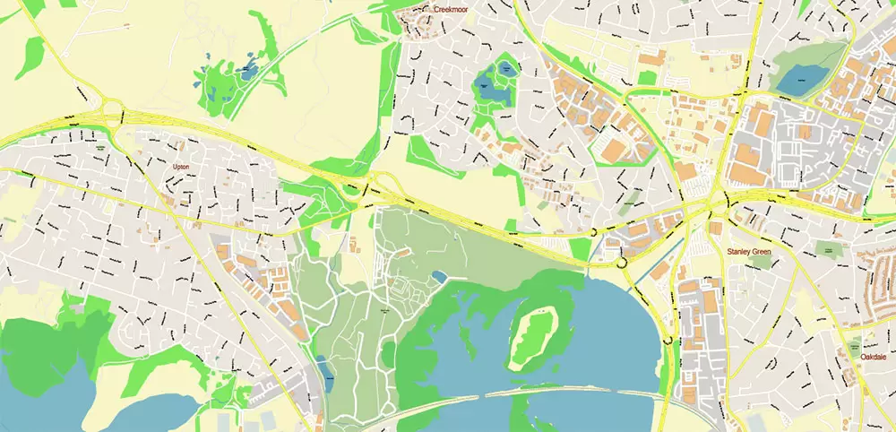 Bournemouth UK PDF Vector Map: City Plan High Detailed Street Map editable Adobe PDF in layers