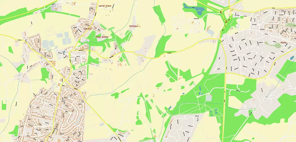 Bournemouth UK PDF Vector Map: City Plan High Detailed Street Map editable Adobe PDF in layers