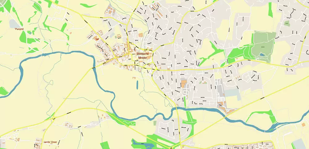 Bournemouth UK PDF Vector Map: City Plan High Detailed Street Map editable Adobe PDF in layers