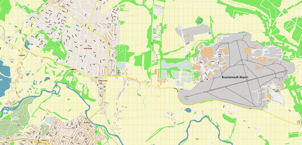 Bournemouth UK PDF Vector Map: City Plan High Detailed Street Map editable Adobe PDF in layers