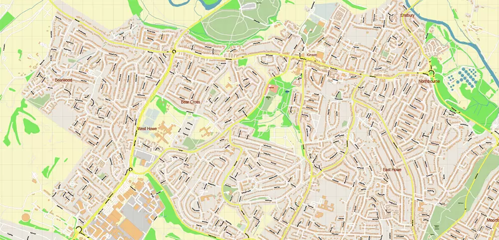 Bournemouth UK PDF Vector Map: City Plan High Detailed Street Map editable Adobe PDF in layers