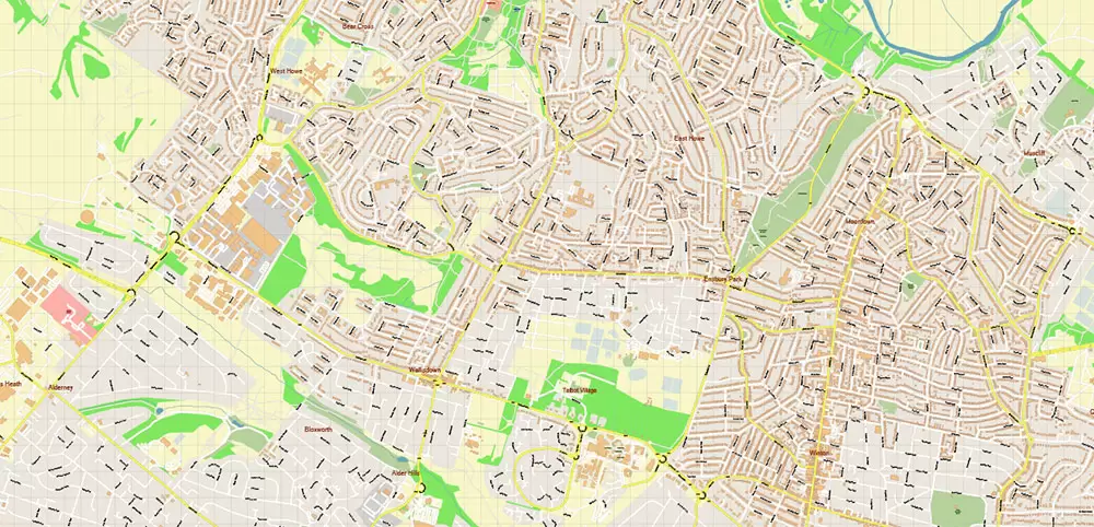 Bournemouth UK PDF Vector Map: City Plan High Detailed Street Map editable Adobe PDF in layers