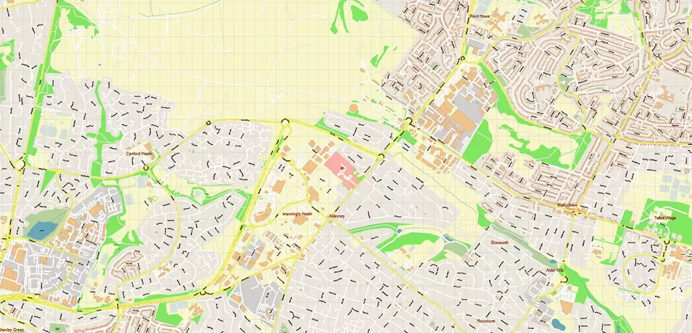 Bournemouth UK PDF Vector Map: City Plan High Detailed Street Map editable Adobe PDF in layers