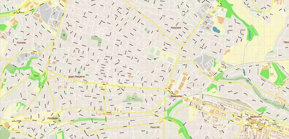 Bournemouth UK PDF Vector Map: City Plan High Detailed Street Map editable Adobe PDF in layers