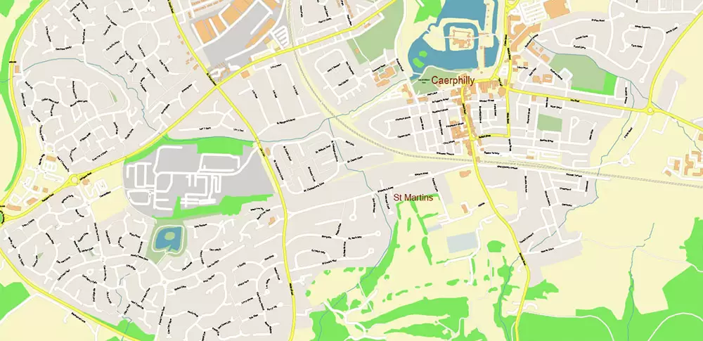 Cardiff UK PDF Vector Map: City Plan High Detailed Street Map editable Adobe PDF in layers