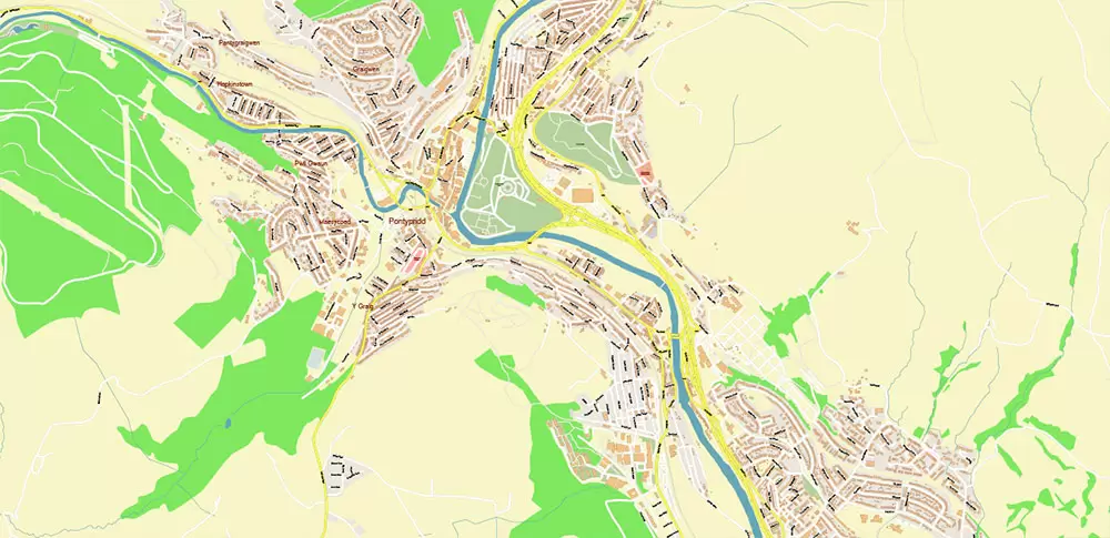 Cardiff UK PDF Vector Map: City Plan High Detailed Street Map editable Adobe PDF in layers