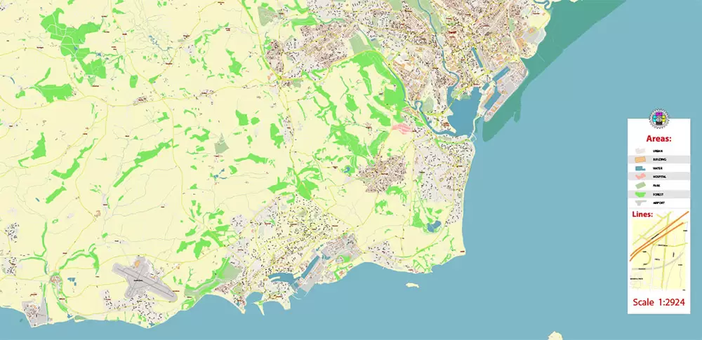 Cardiff UK PDF Vector Map: City Plan High Detailed Street Map editable Adobe PDF in layers