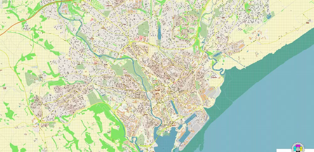 Cardiff UK PDF Vector Map: City Plan High Detailed Street Map editable Adobe PDF in layers