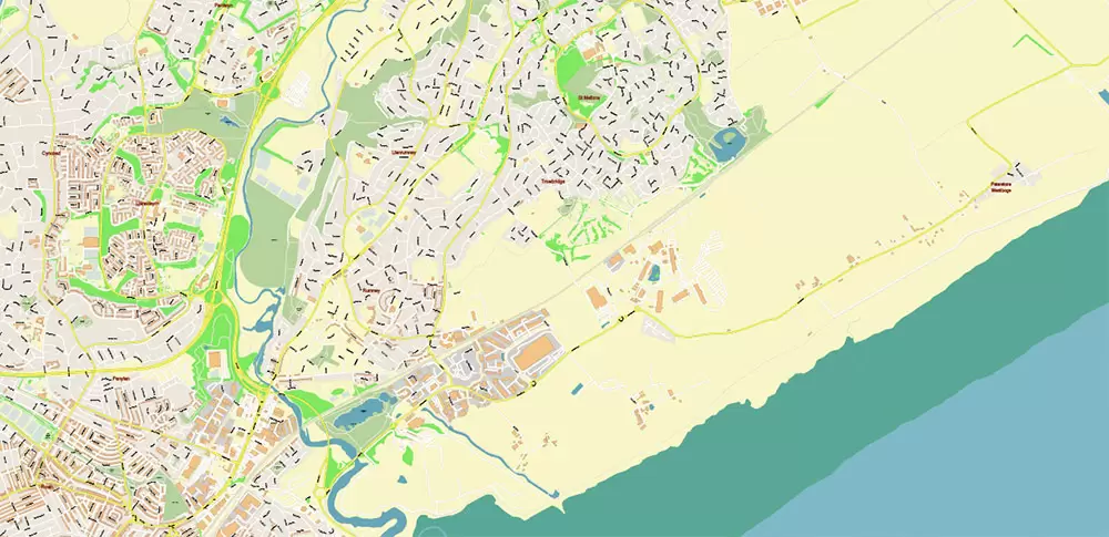 Cardiff UK PDF Vector Map: City Plan High Detailed Street Map editable Adobe PDF in layers