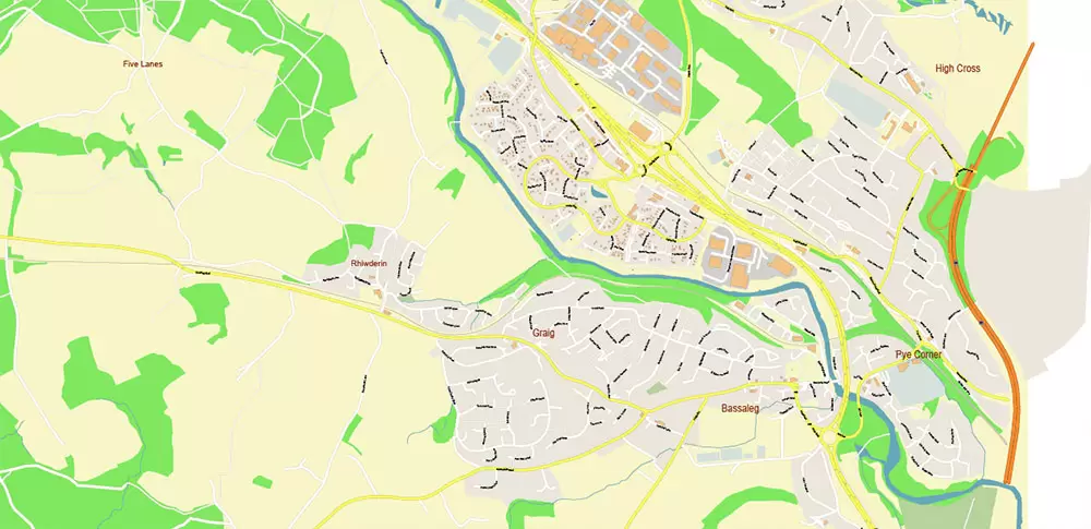 Cardiff UK PDF Vector Map: City Plan High Detailed Street Map editable Adobe PDF in layers
