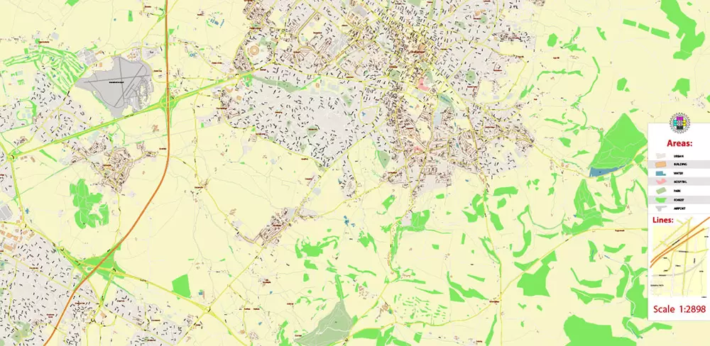 Cheltenham UK PDF Vector Map: City Plan High Detailed Street Map editable Adobe PDF in layers