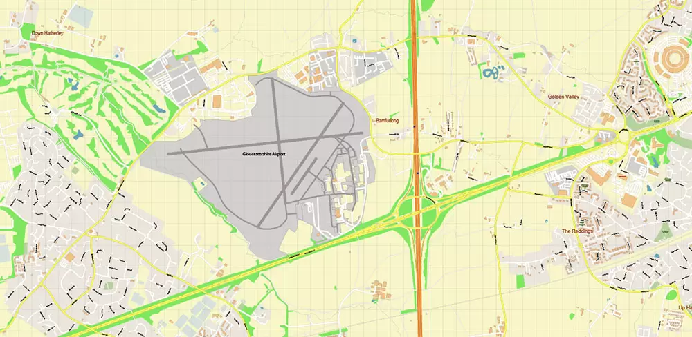 Cheltenham UK PDF Vector Map: City Plan High Detailed Street Map editable Adobe PDF in layers