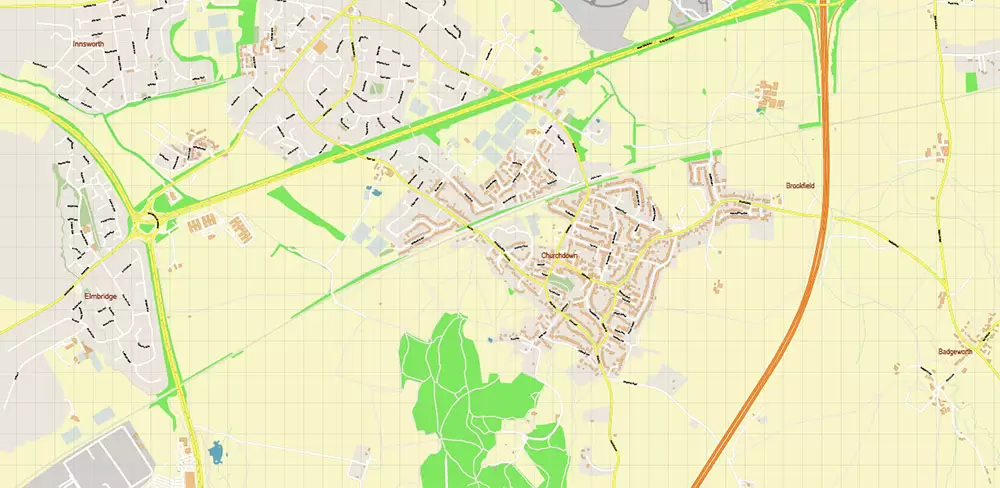 Cheltenham UK PDF Vector Map: City Plan High Detailed Street Map editable Adobe PDF in layers