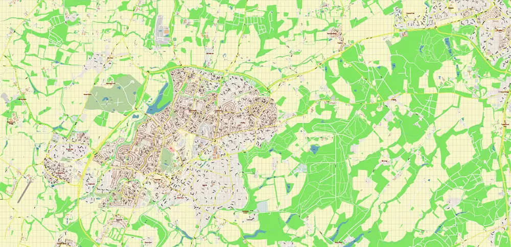 Crawley + Gatwick Airport UK PDF Vector Map: City Plan High Detailed Street Map editable Adobe PDF in layers